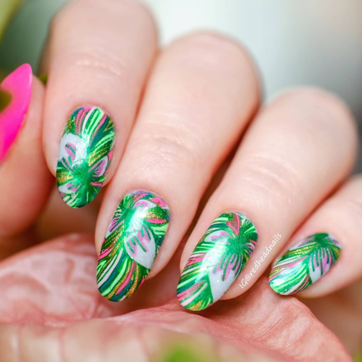 20. Metallic Green Jungle Leaves