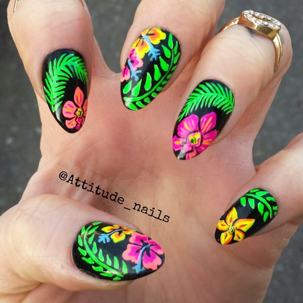 22. Neon Tropical Jungle on a Black Canvas