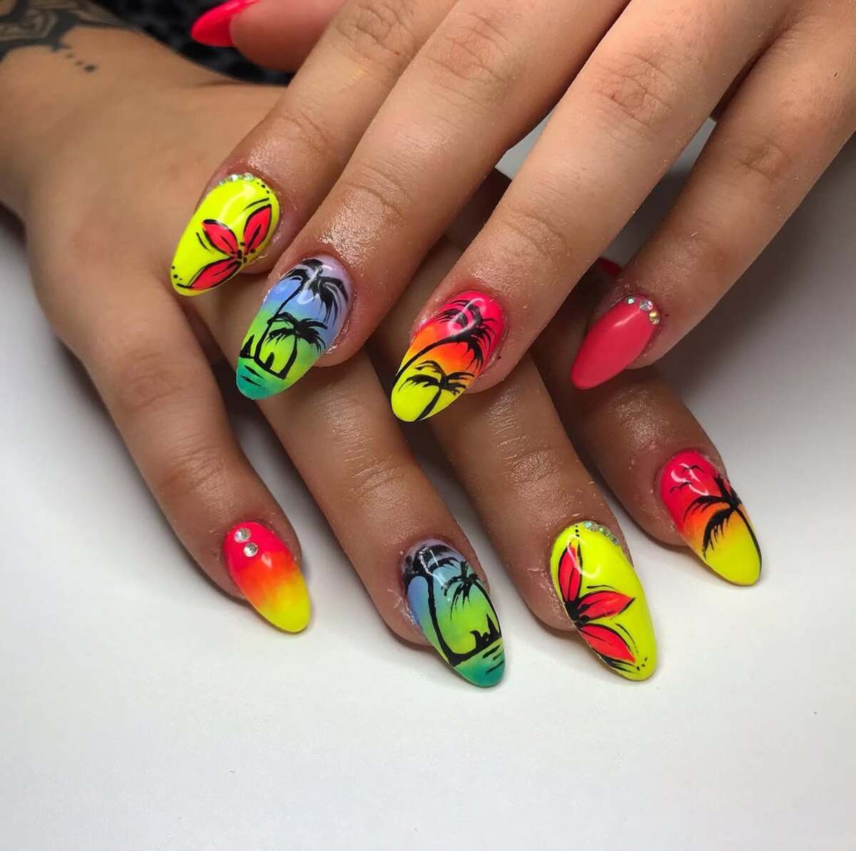 25. Electric Neon Sunset with Tropical Accents