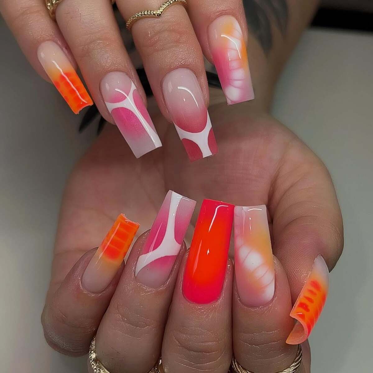 13. Bold Coffin Nails with Abstract Swirls