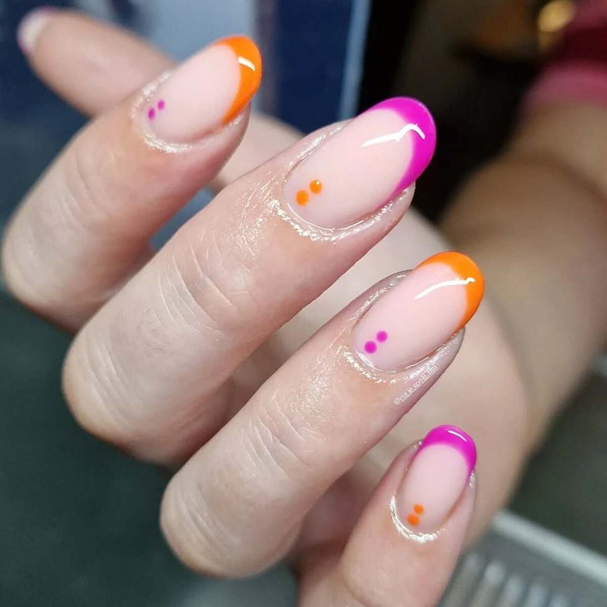 26. Minimalist French Tips with a Neon Twist