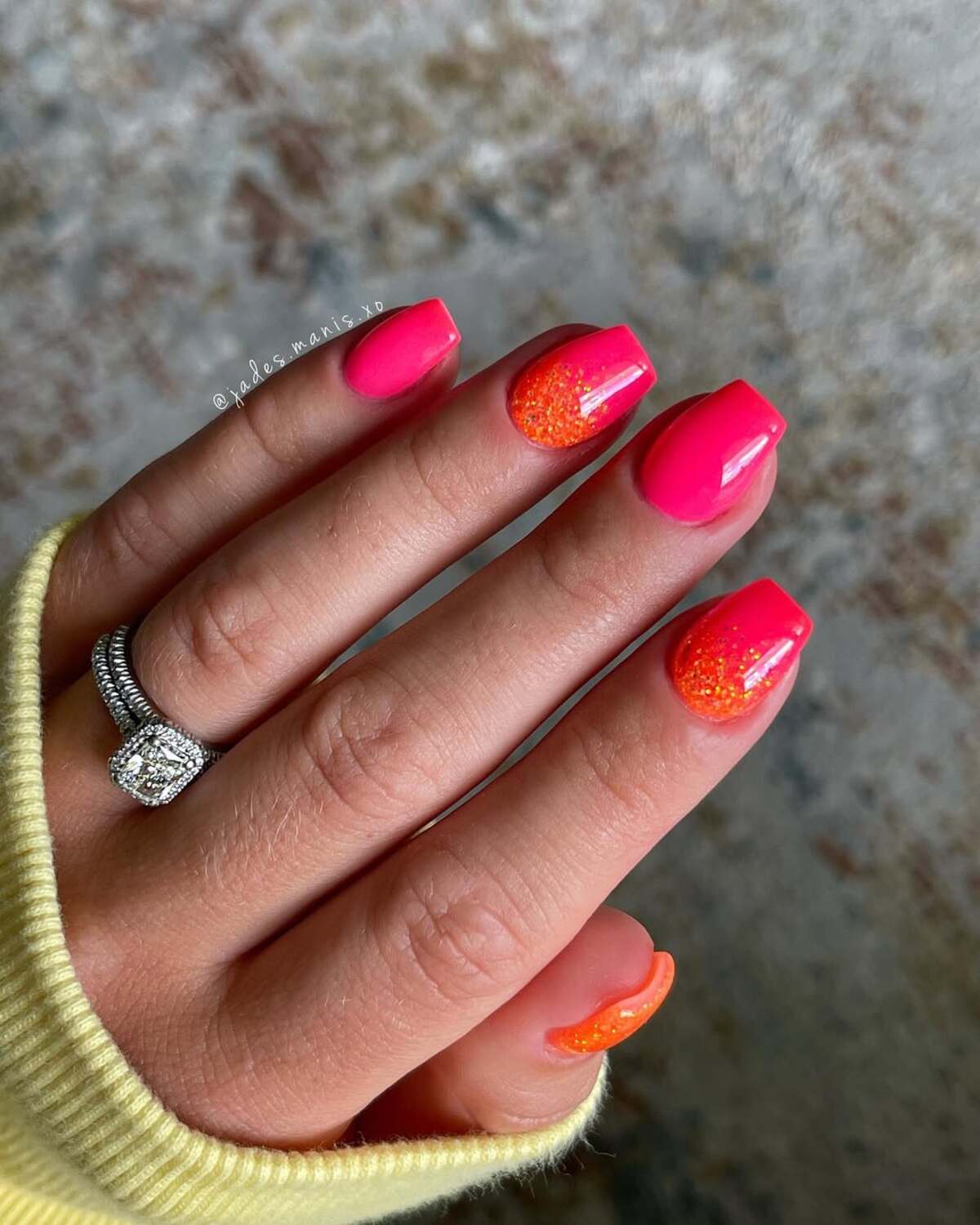 5. Pink and Orange Glitter Accents for a Glam Touch