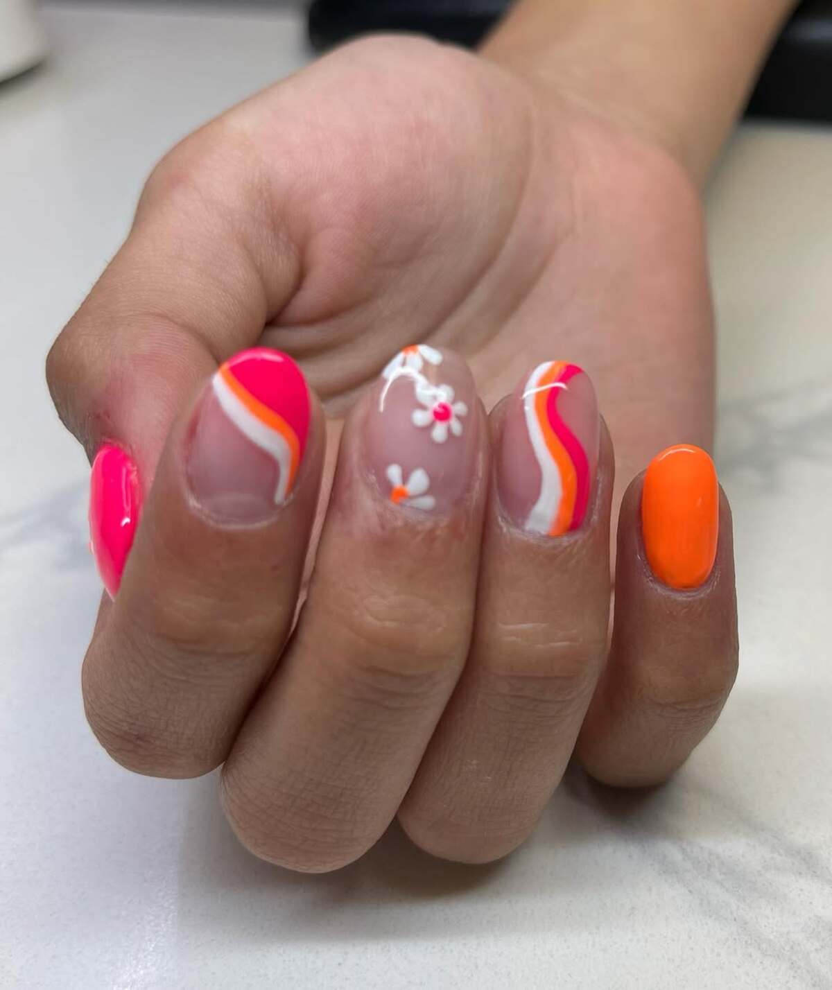 9. Retro Floral Accents with Neon Swirls