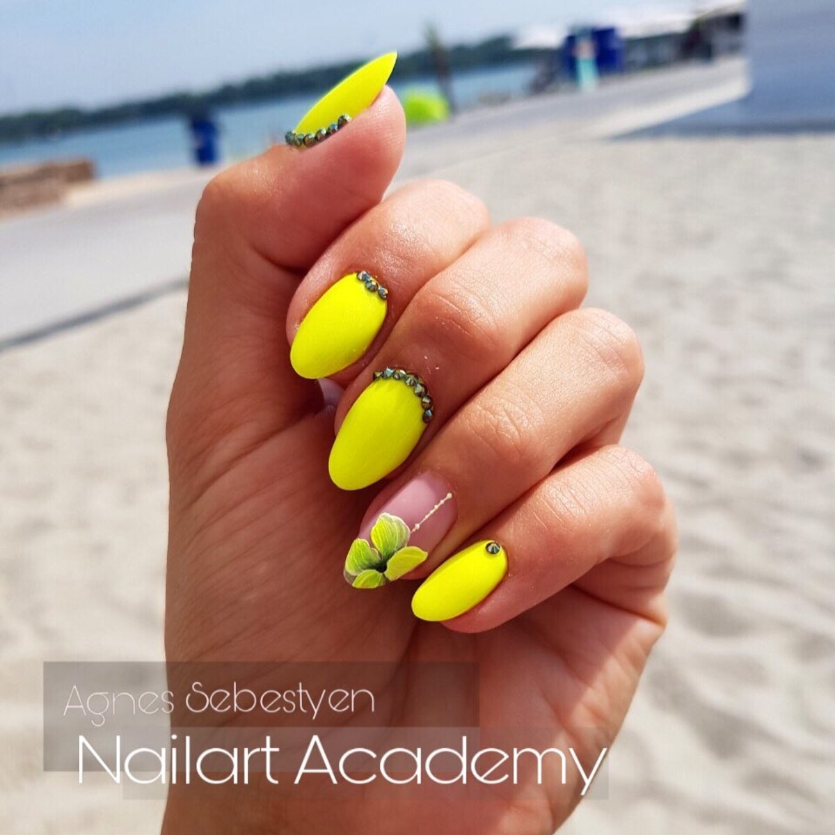 2. Neon Yellow Chic with Crystal Embellishments