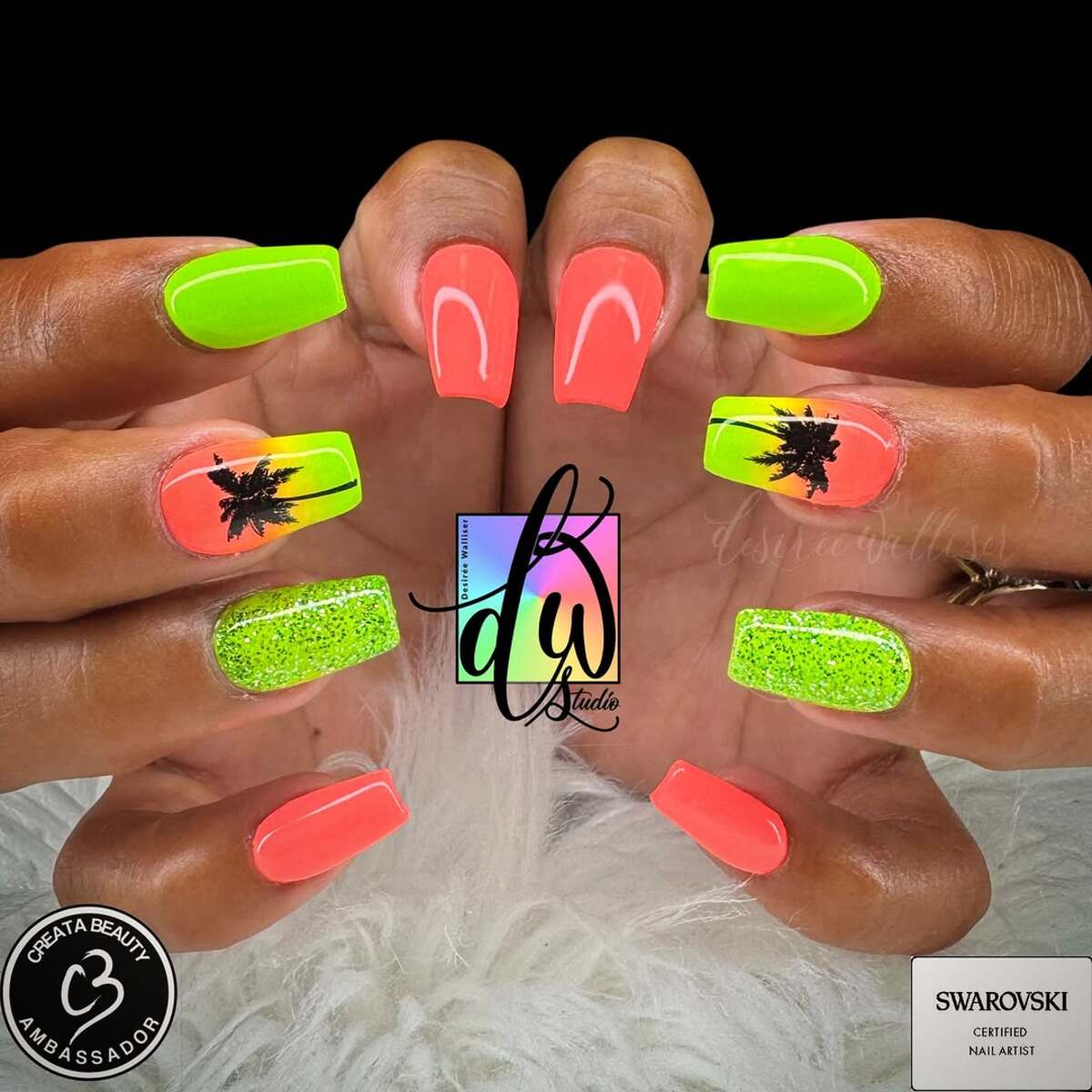 21. Neon Green and Coral with Palm Tree Accents