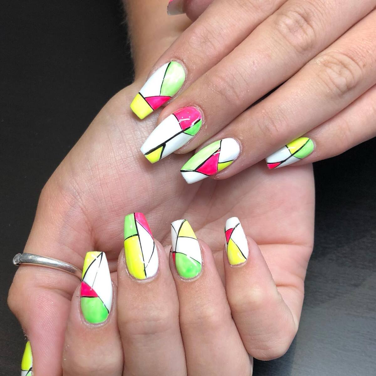 25. Bright Neon Stained Glass-Inspired Nails