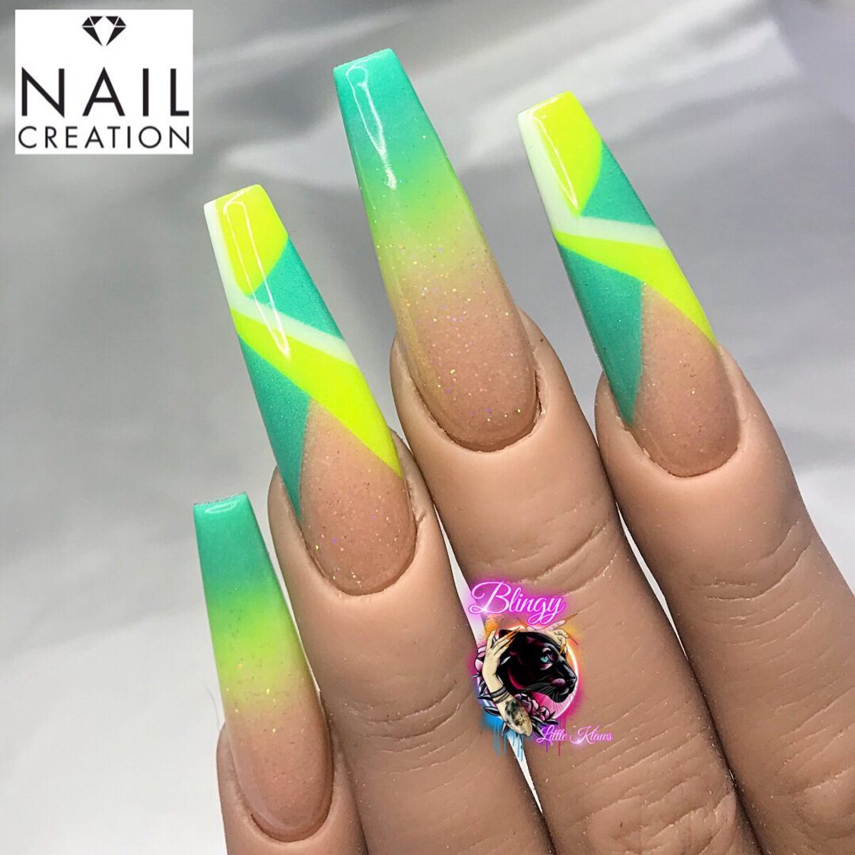 26Vivid Neon Ombre with Geometric Accents