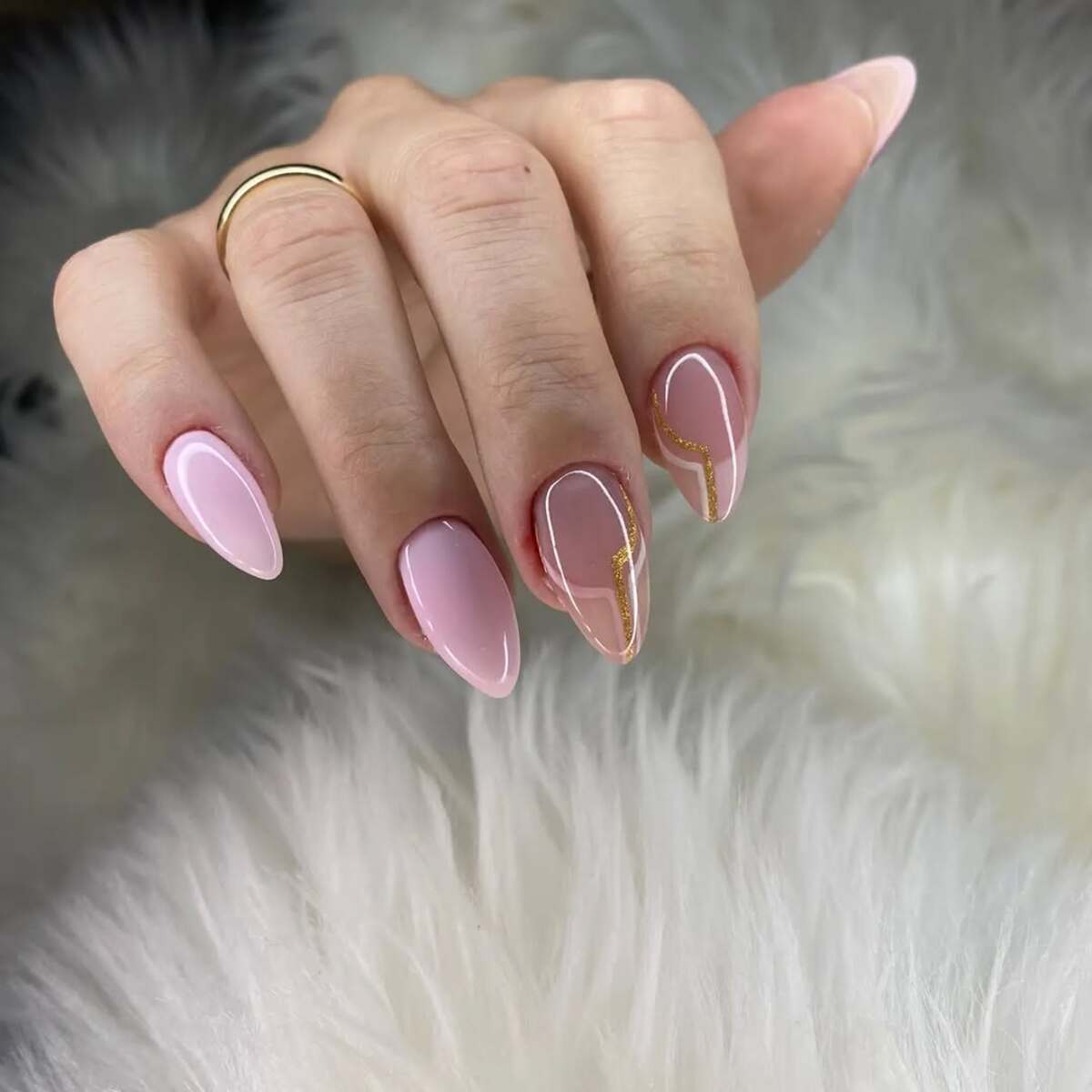 24. Minimalist Pink Nails with Gold Accents