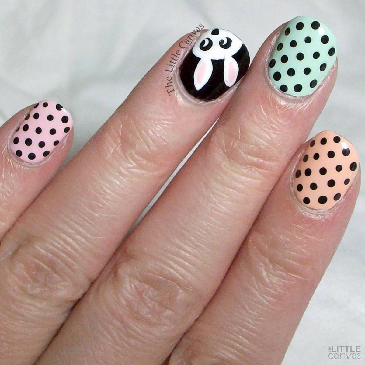 14. Retro Pastel Polka Dot Bunny Nails