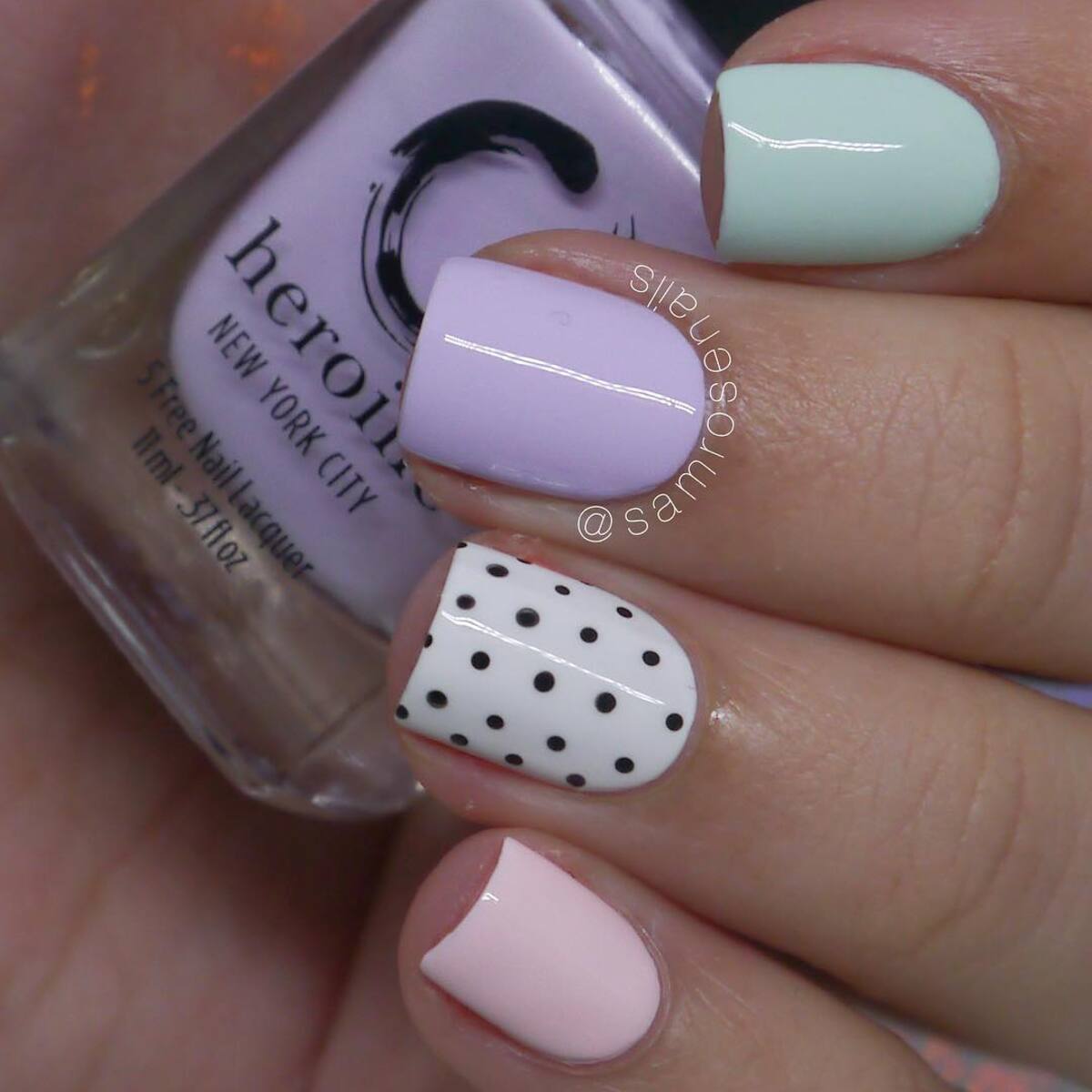 12. Chic Pastel Nails with a Polka Dot Accent