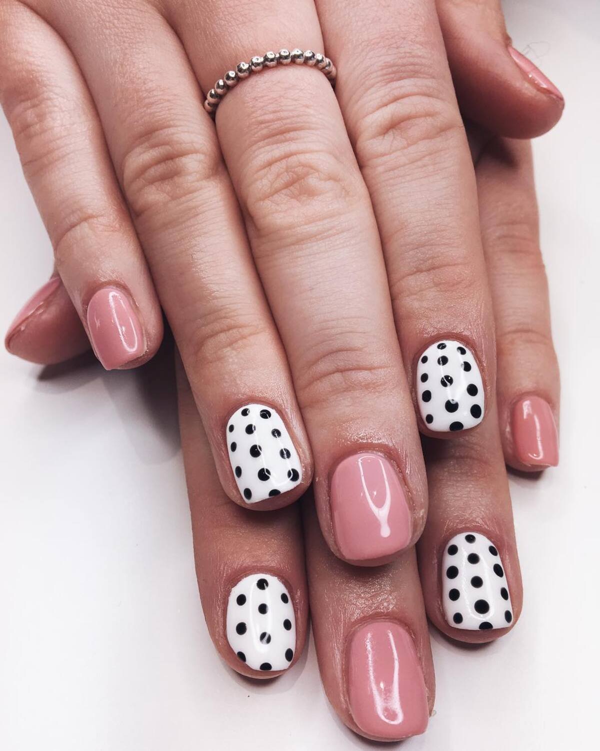 15. Blush Pink and Bold Black Polka Dots