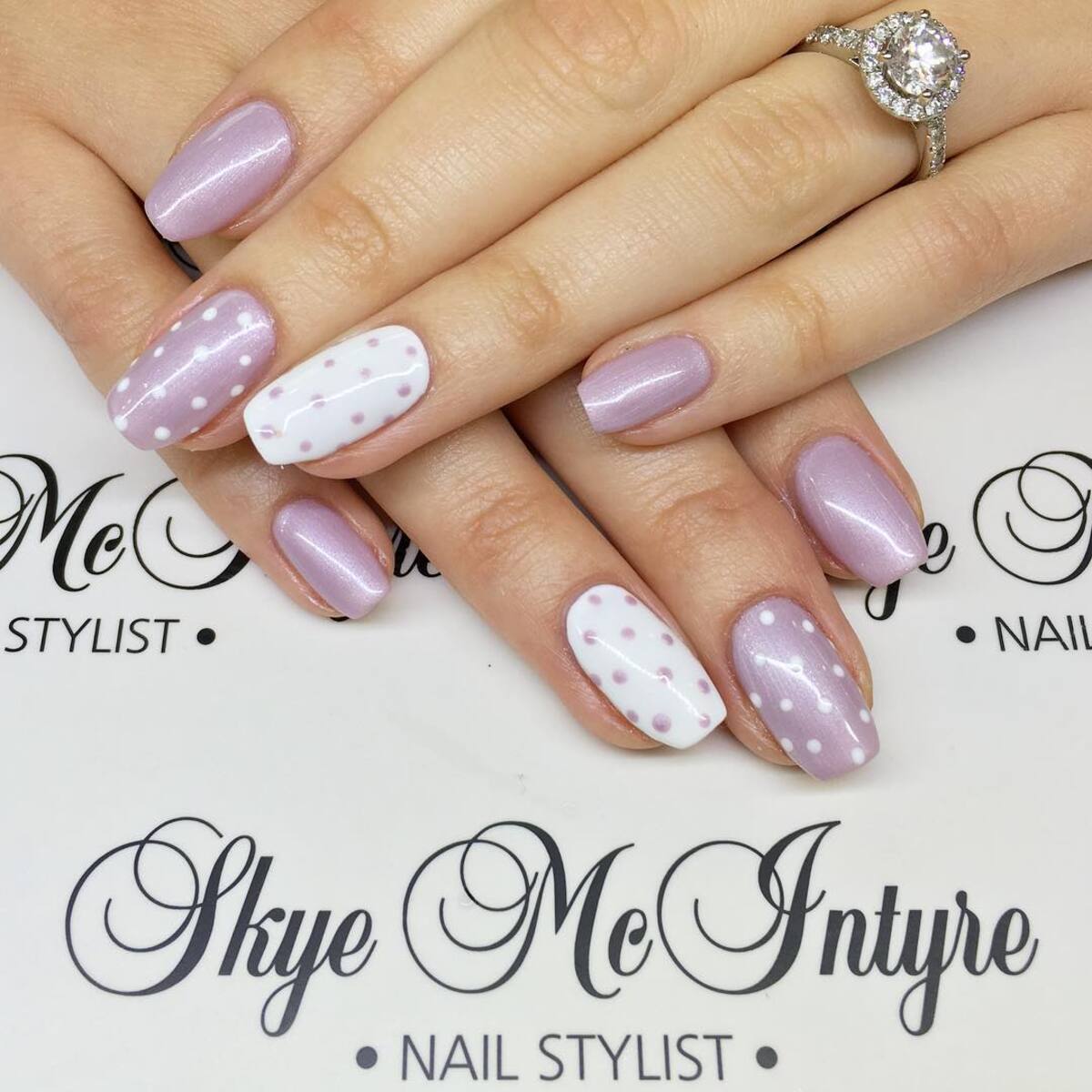 25. Shimmering Lilac and Polka Dot Elegance