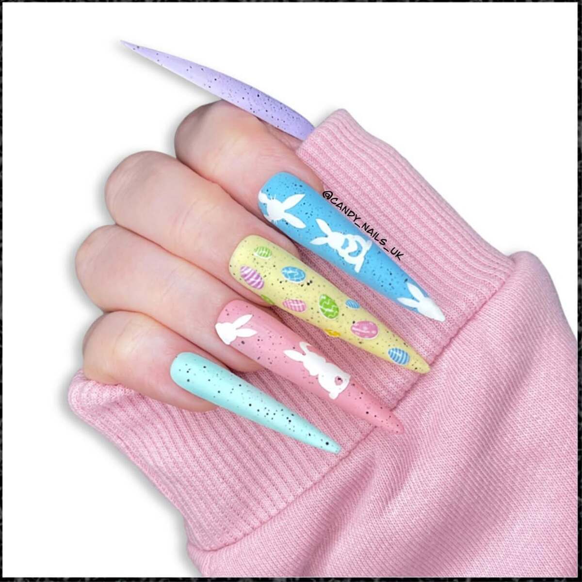 1. Playful Pastel Bunny and Egg Nails
