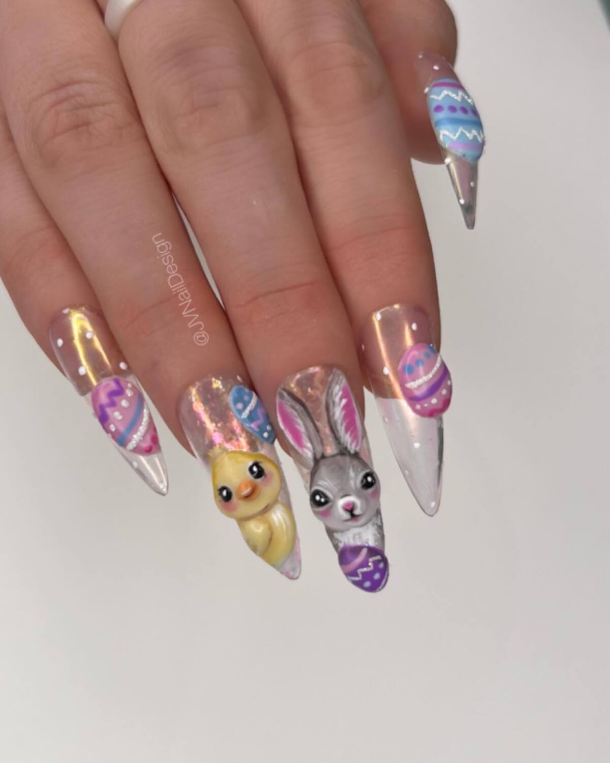 23. Ultra-Realistic 3D Bunny and Chick Nails