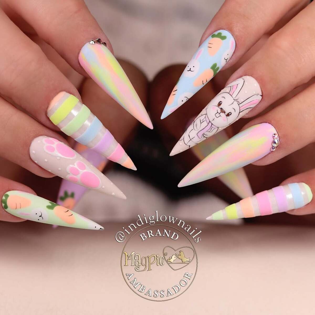 5. Whimsical Bunny and Carrot Pastel Nails