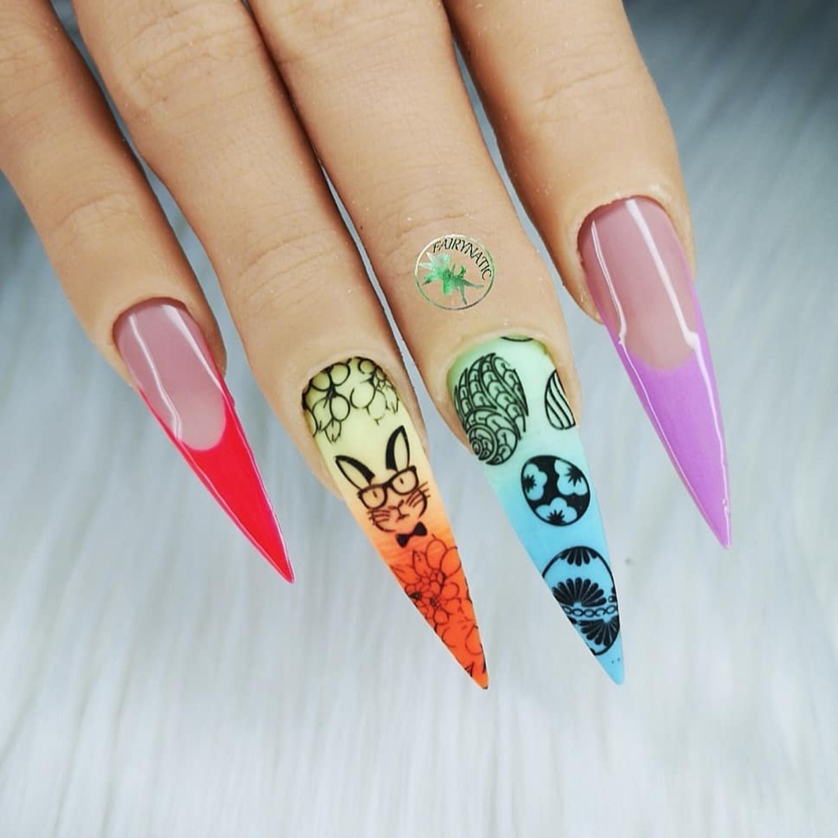 7. Vibrant Easter Bunny and Gradient Nail Art
