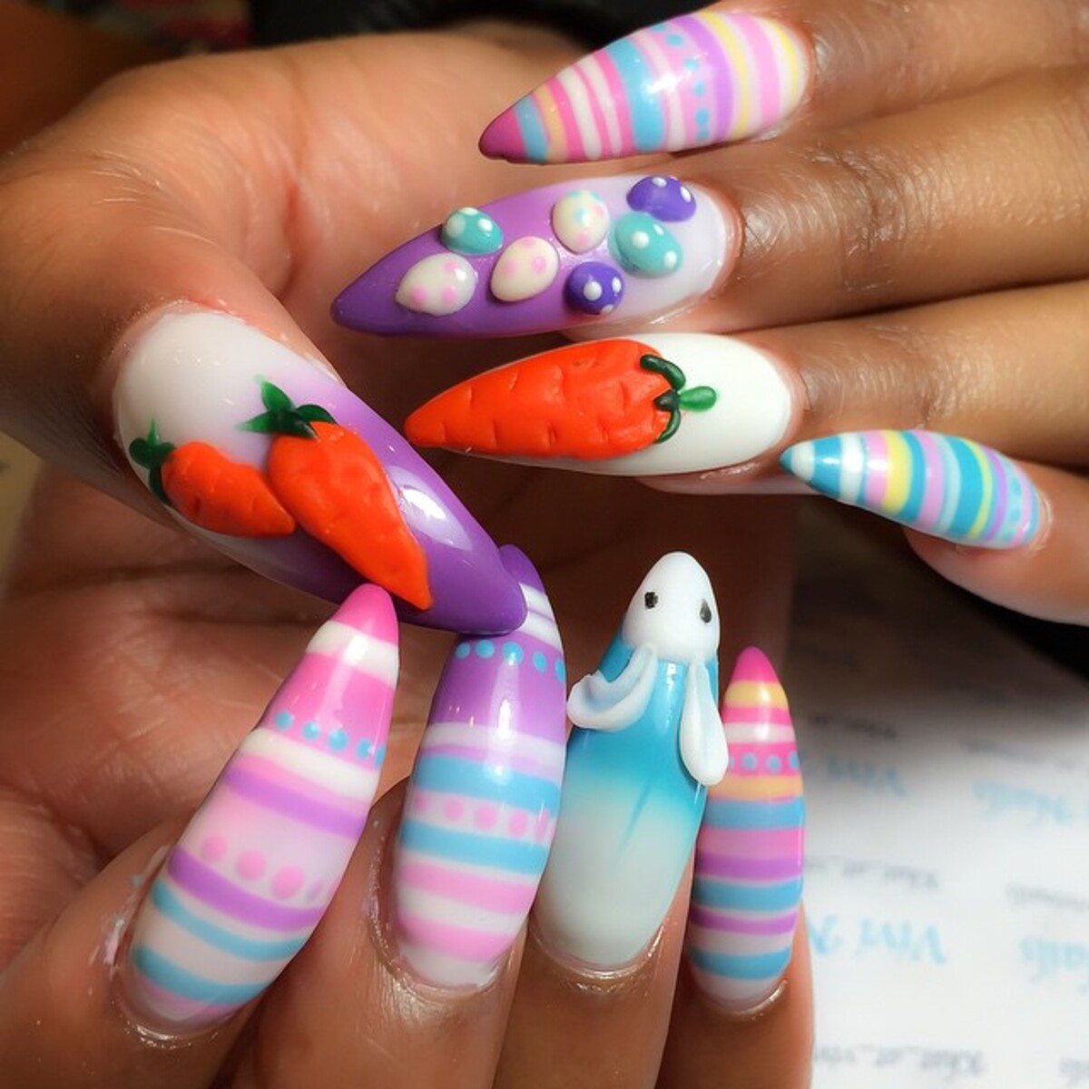 9. 3D Easter Bunny and Carrot Fantasy Nails
