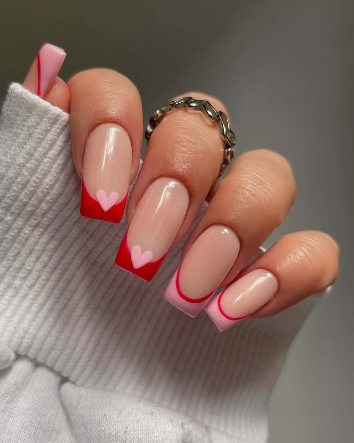 3. Romantic Red and Pink French Tips