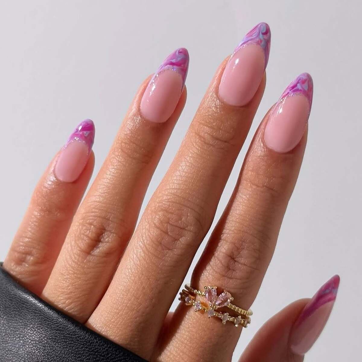 5. Purple Marble French Tips
