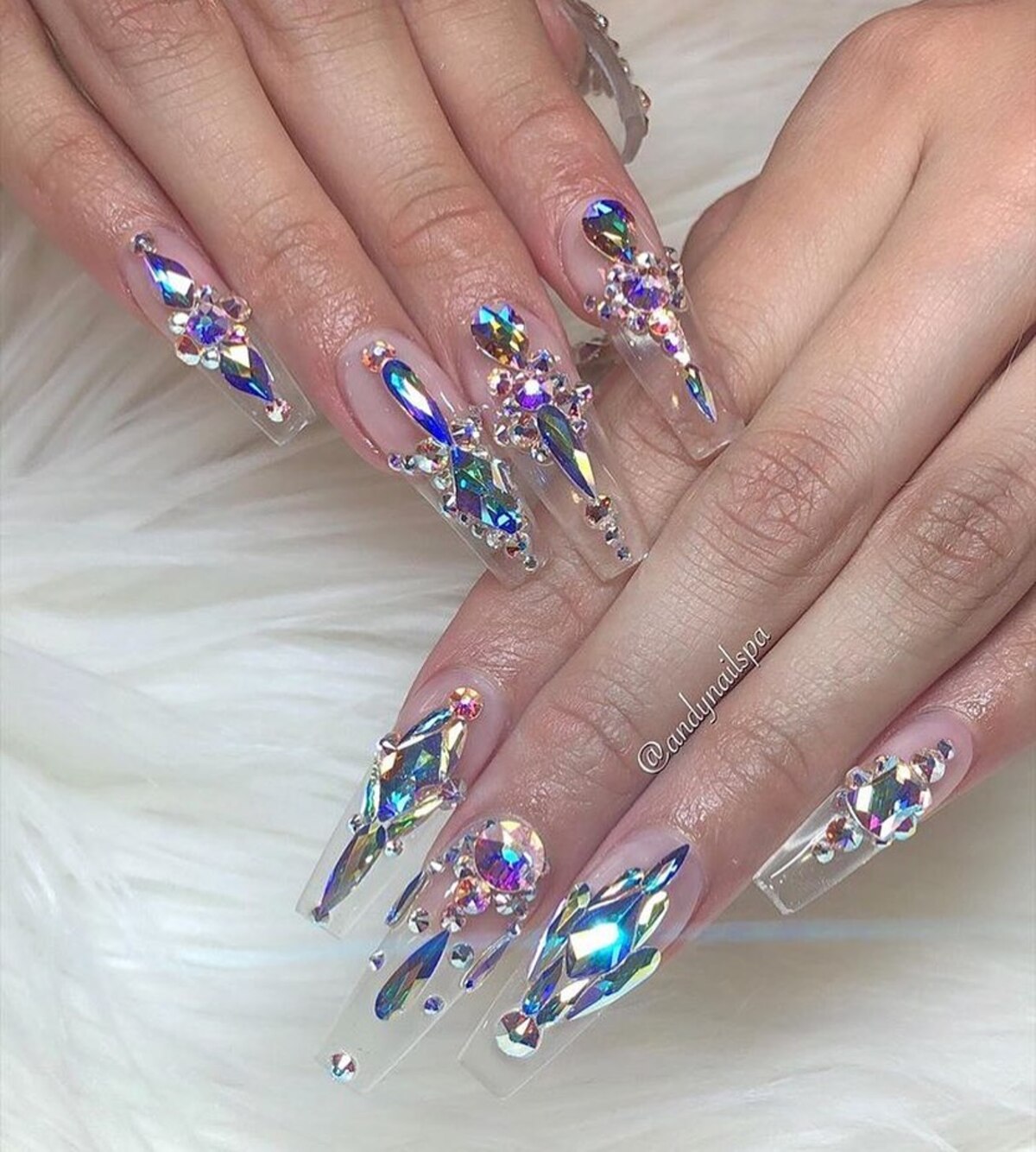 14. Crystal Clear Nails with Dazzling Rhinestones