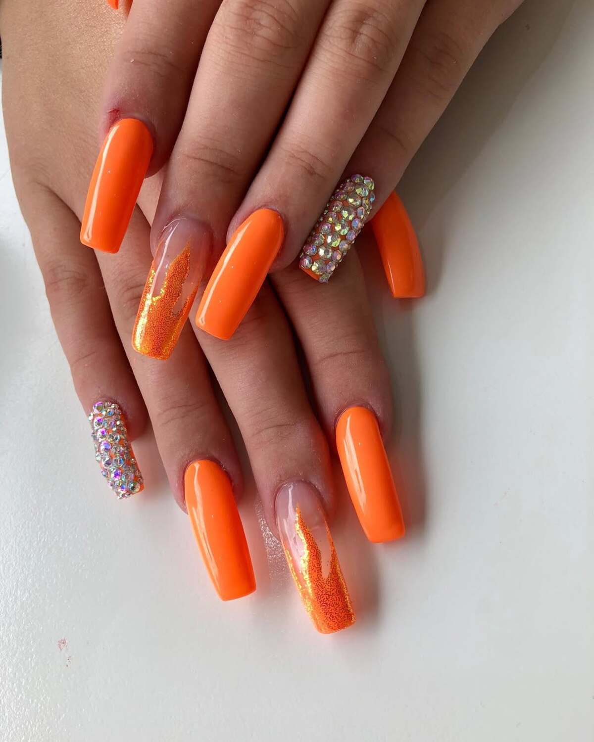 18. Fiery Neon Orange with Sparkling Accents