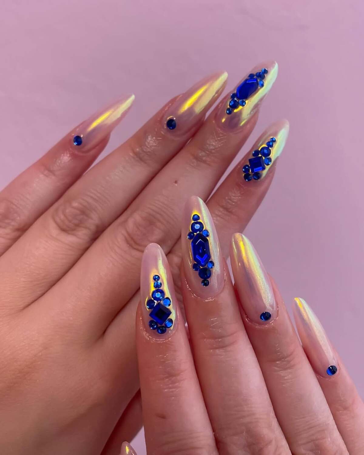 6. Iridescent Glow with Deep Blue Jewels