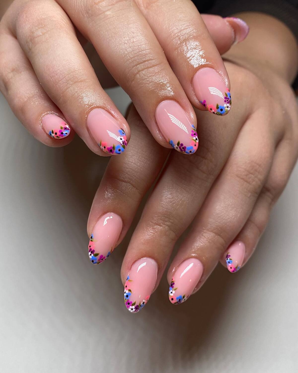 18. Minimalist Floral French Tips
