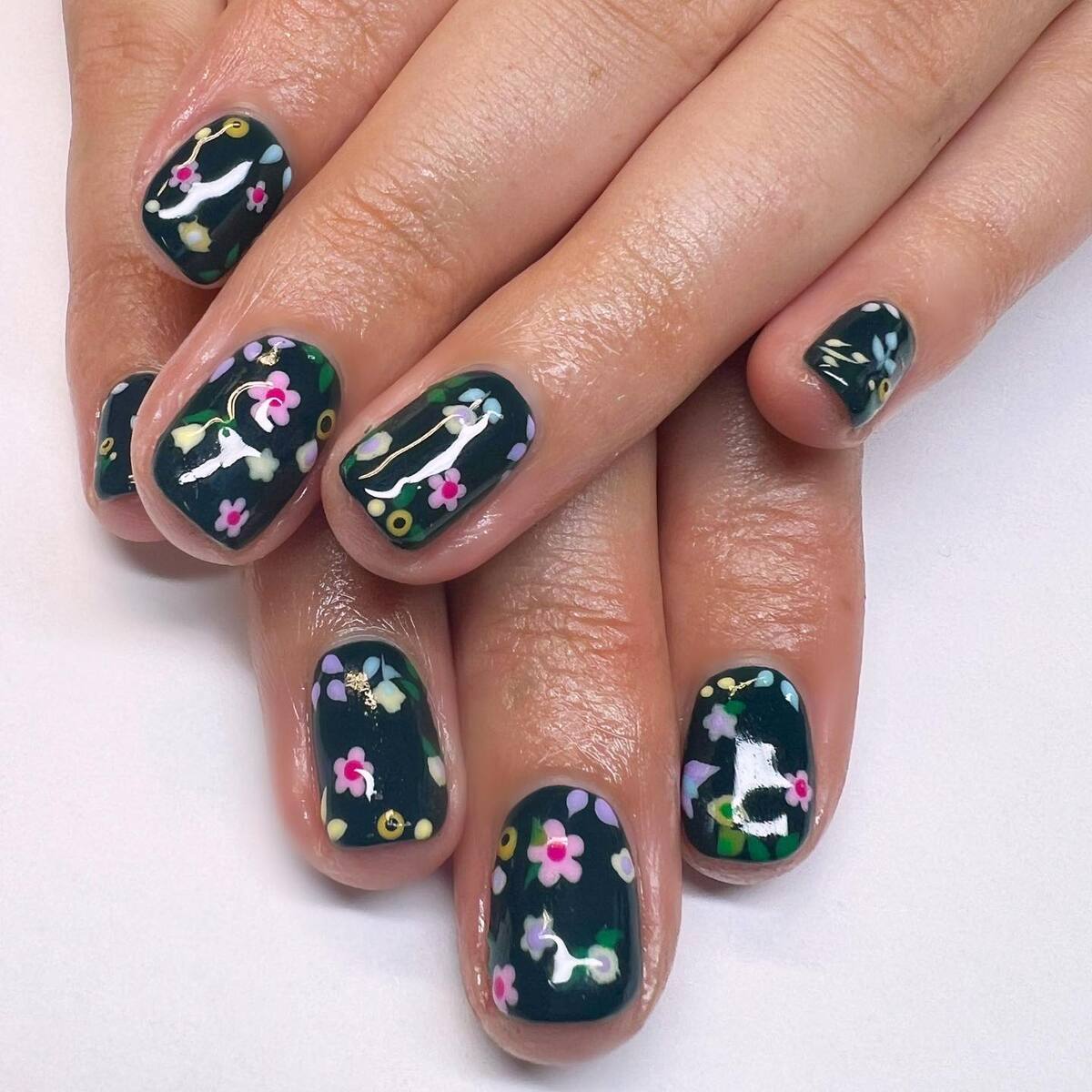 26. Enchanted Forest Floral Nails