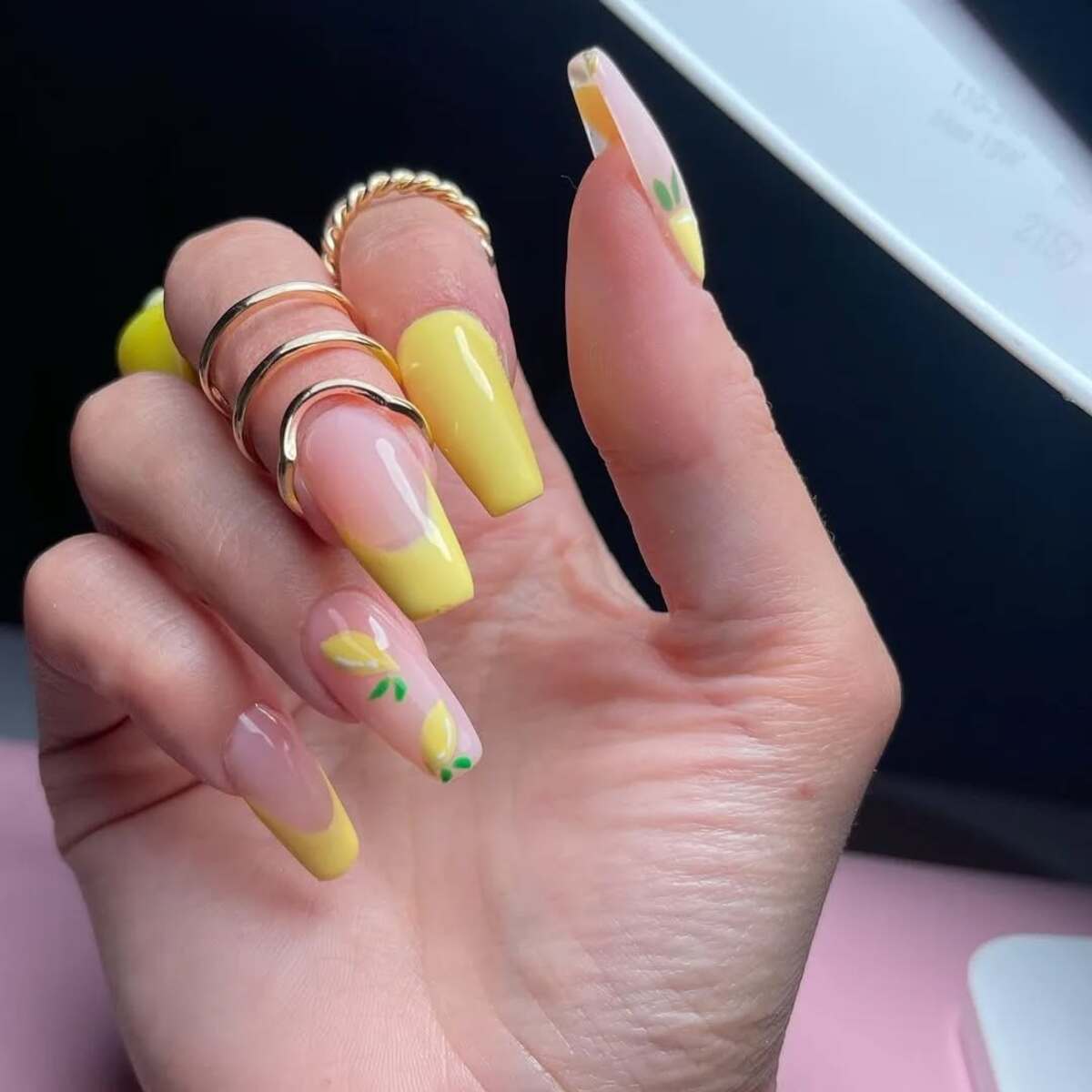21. Minimalist Yellow French Tips with Lemon Accents