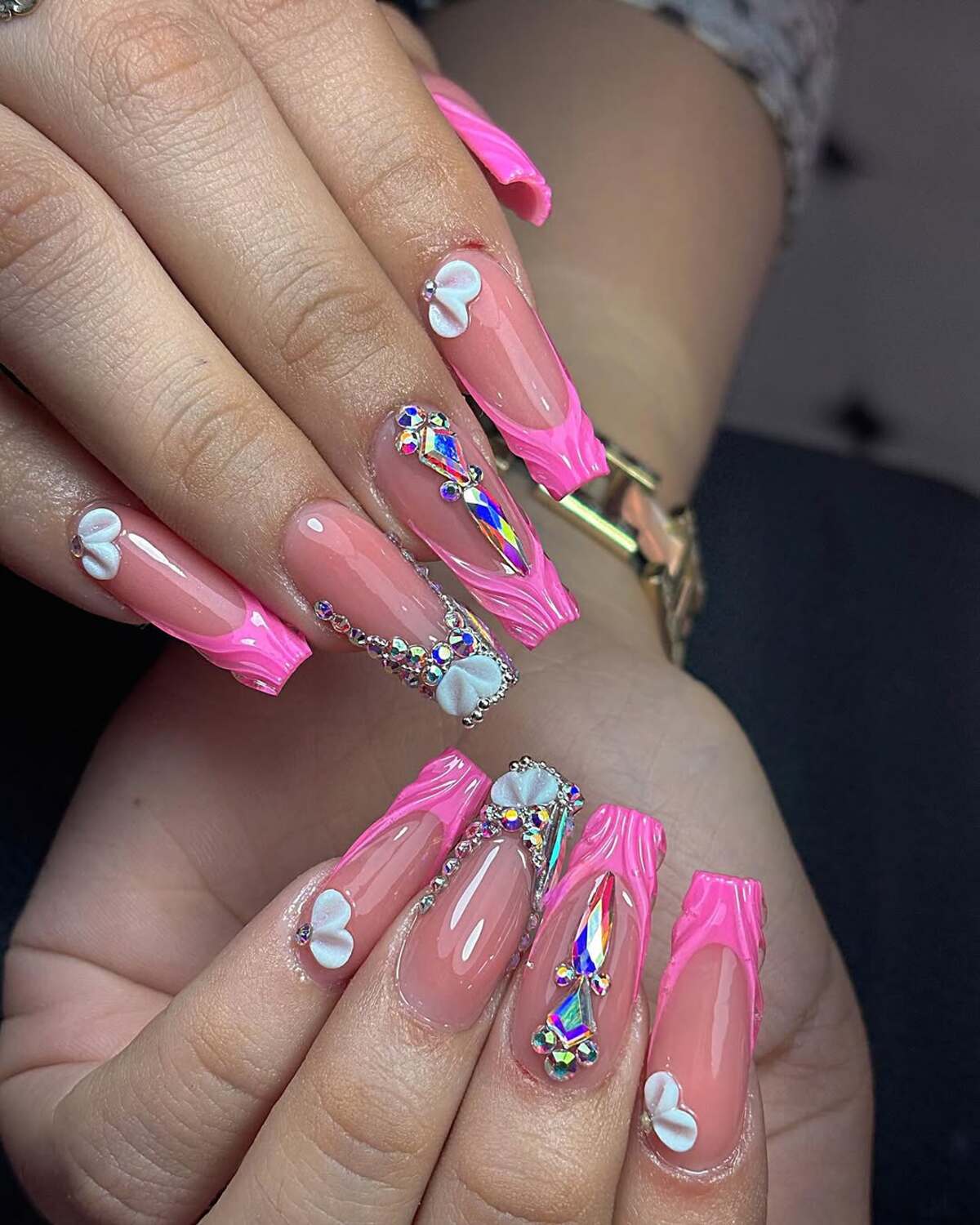 3. Bold Pink Swirls with 3D Embellishments