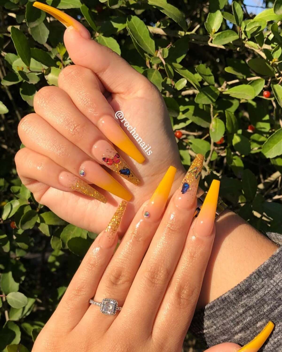 5. Vibrant Ombre Yellow with Butterfly Accents