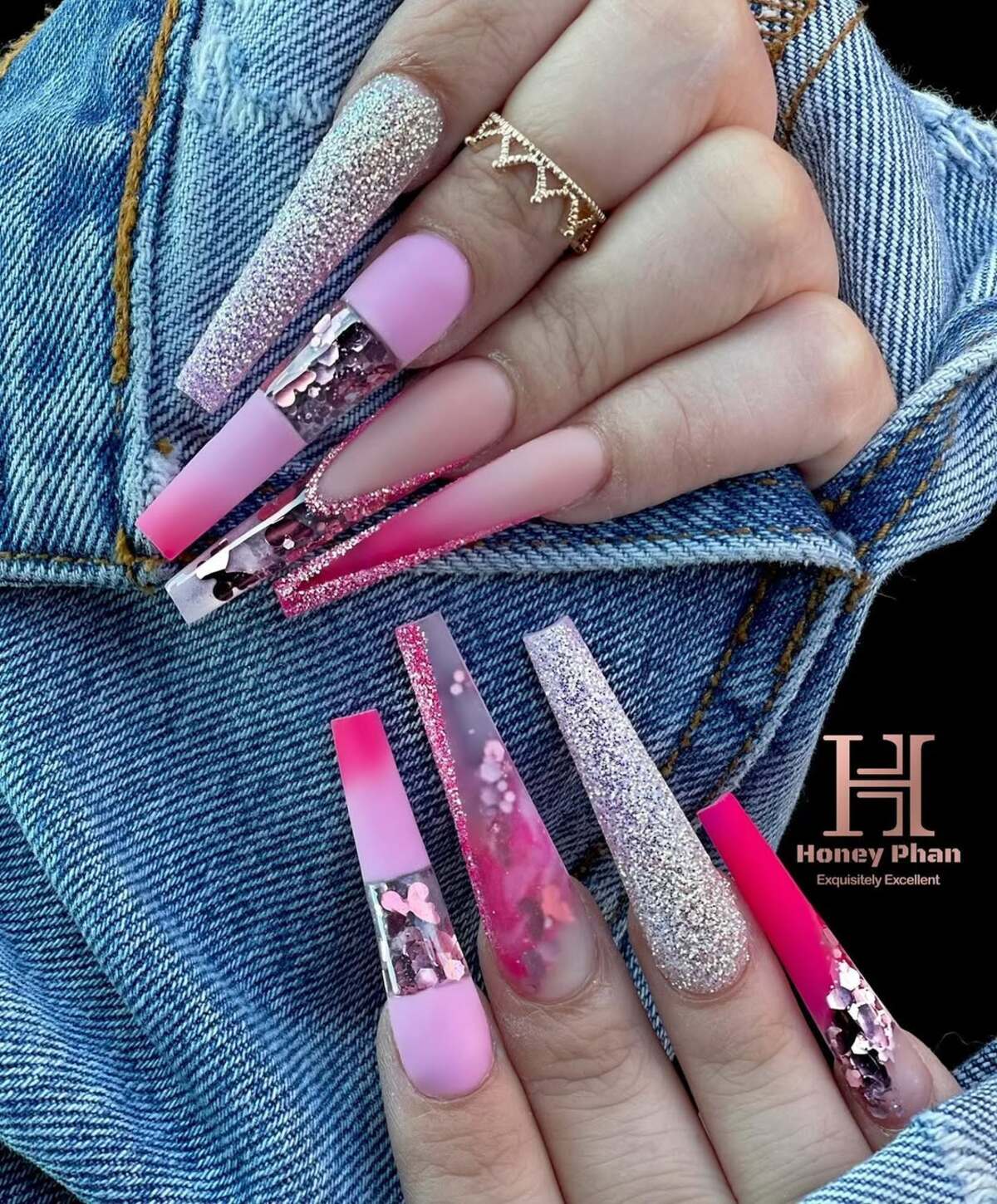 7. Luxe Pink and Glitter Ombre Nails
