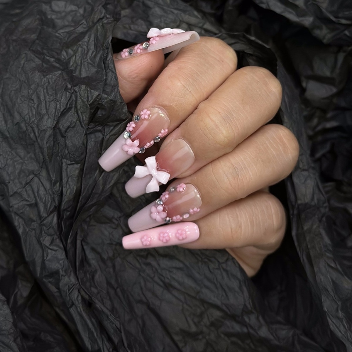 9. Soft Pink 3D Floral Nail Art
