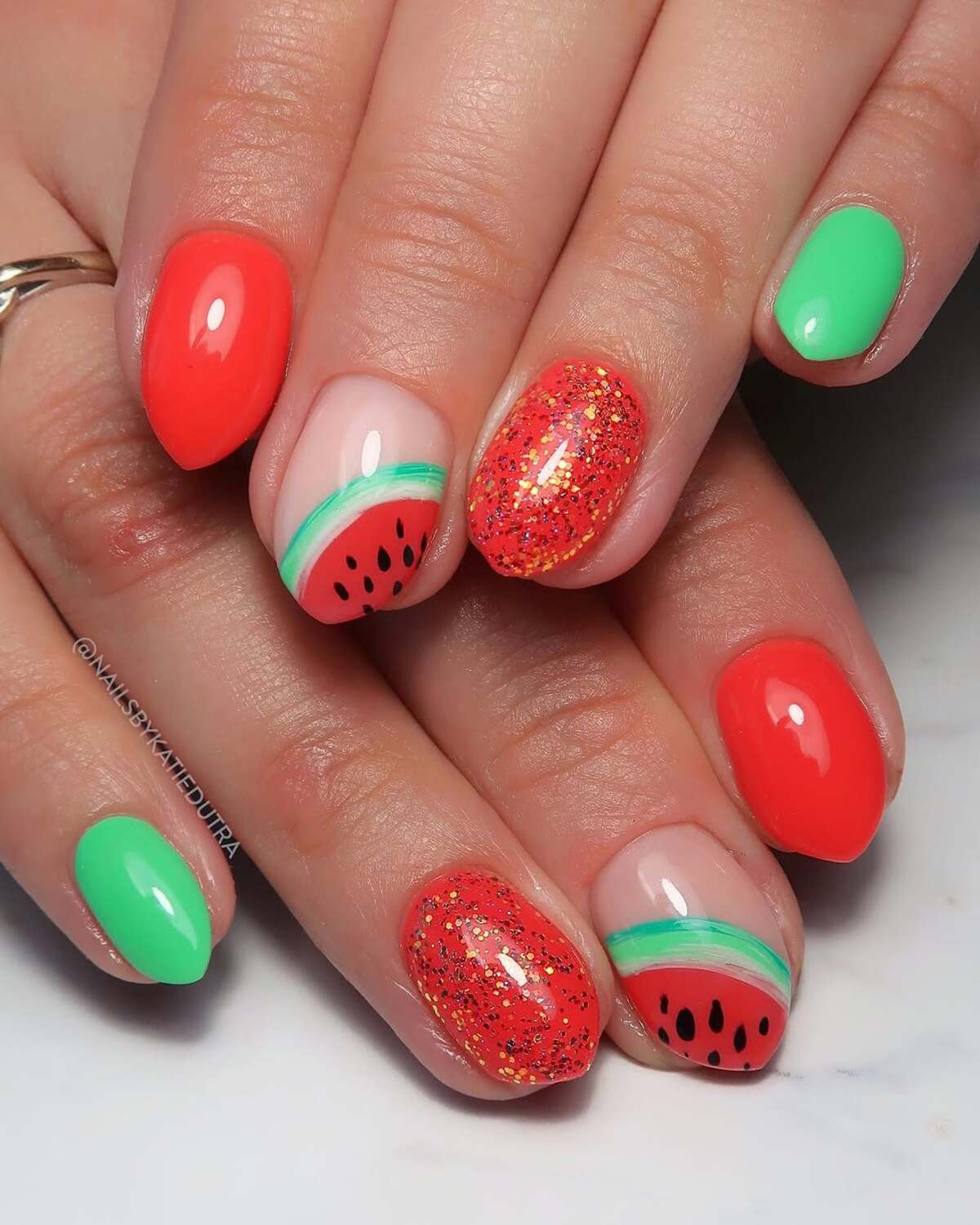 1. Watermelon-Inspired Summer Nails