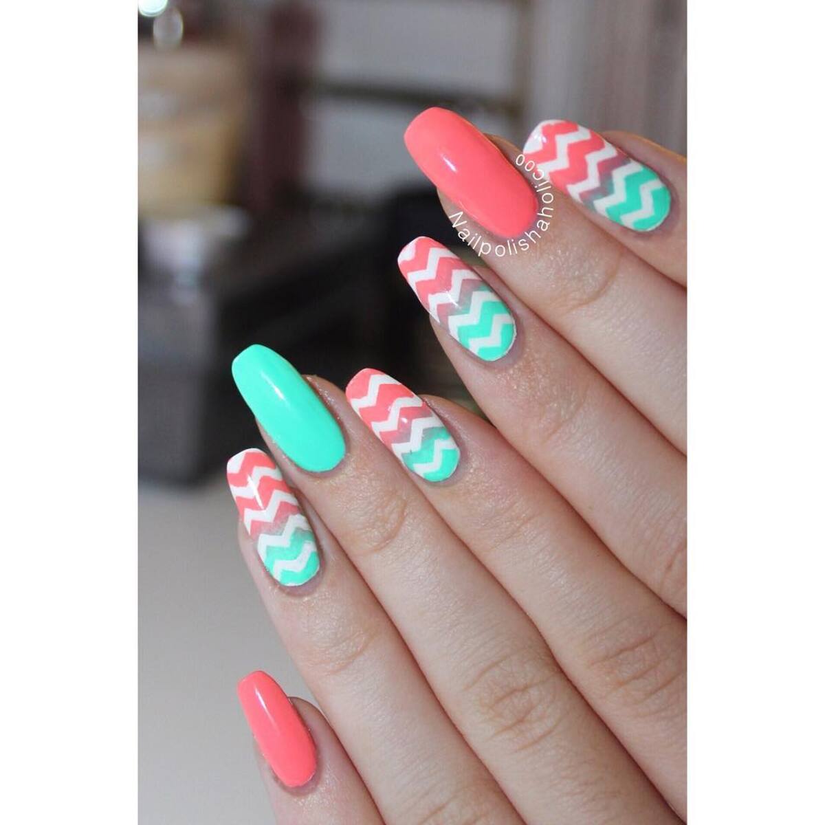 5. Chevron Chic in Coral and Mint