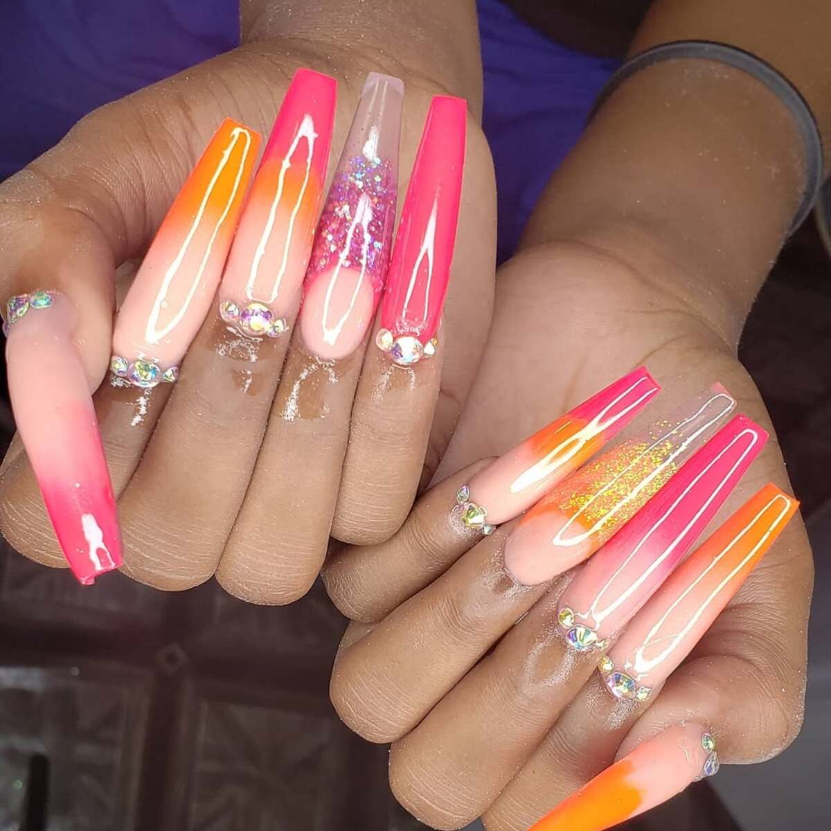 16. Glossy Pink & Orange Gradient with Glitter