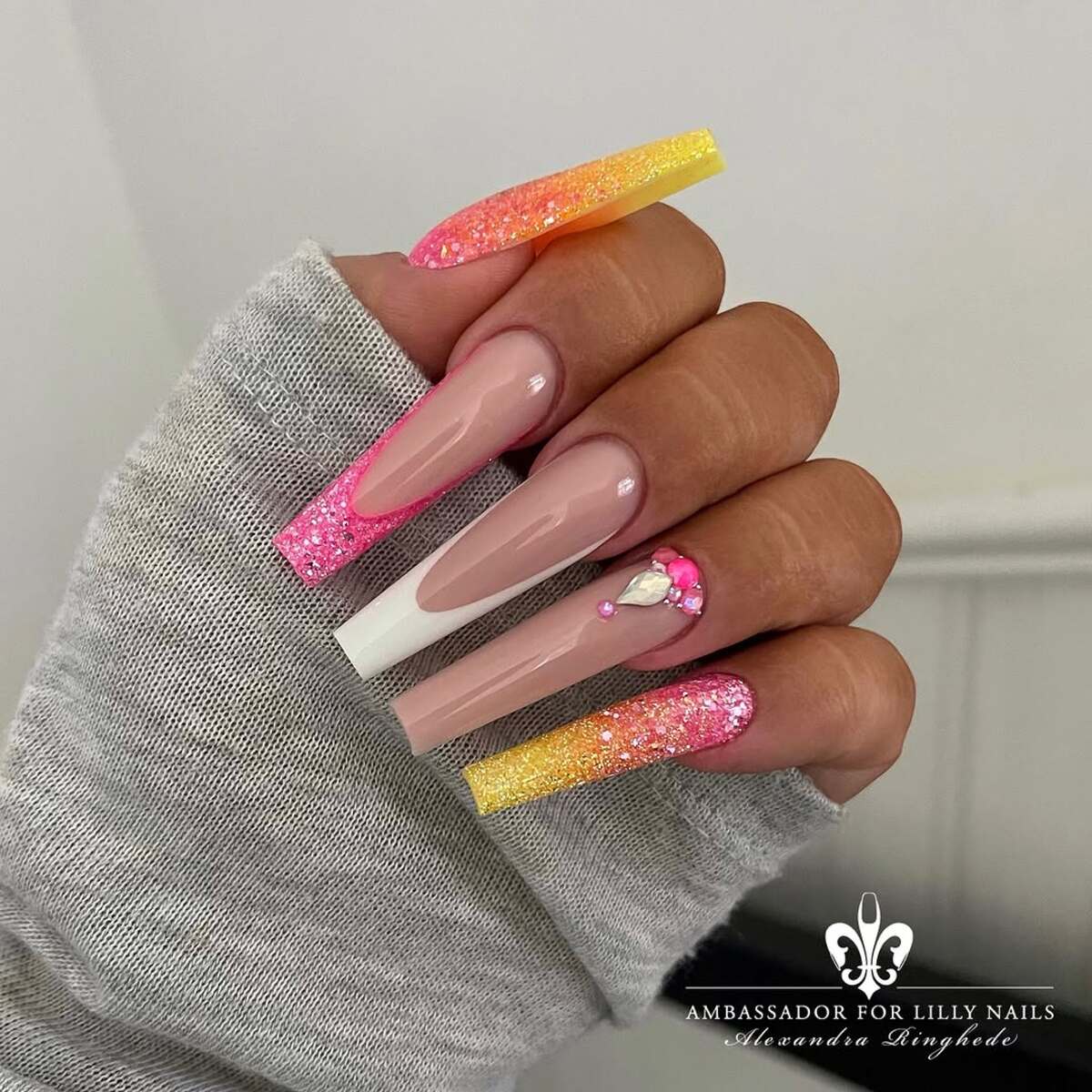 7. Glittery Sunset French Tips