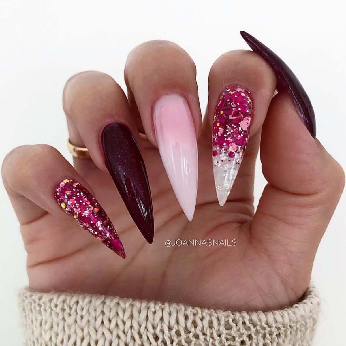 8. Deep Burgundy & Glitter Mix