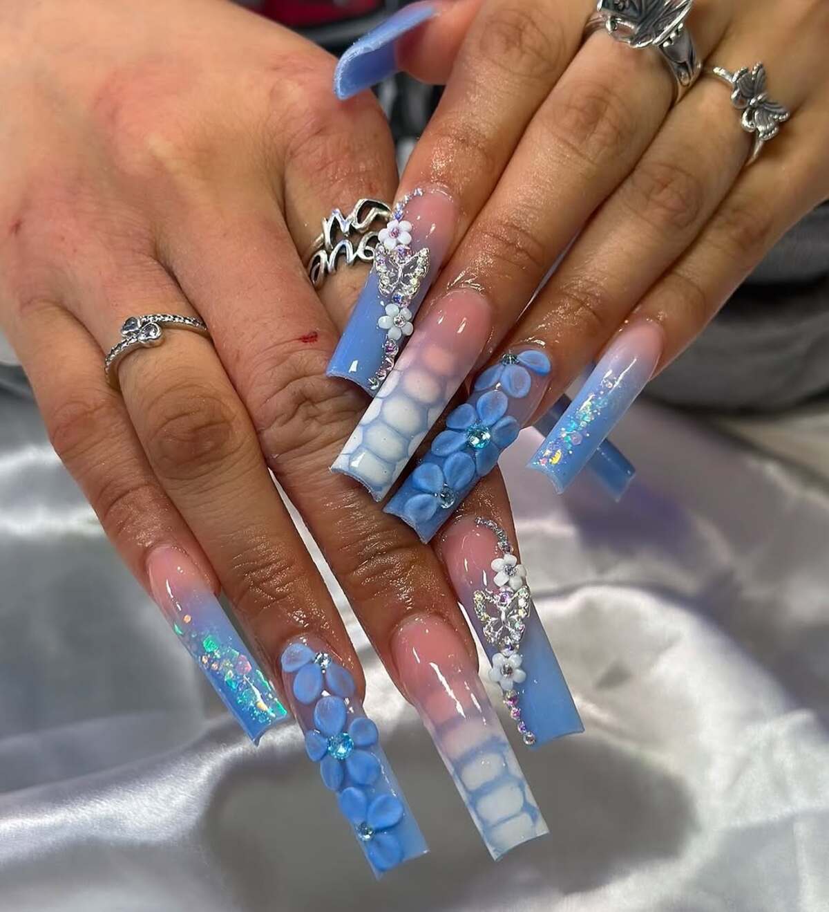 9. Ice Blue Fantasy with 3D Florals