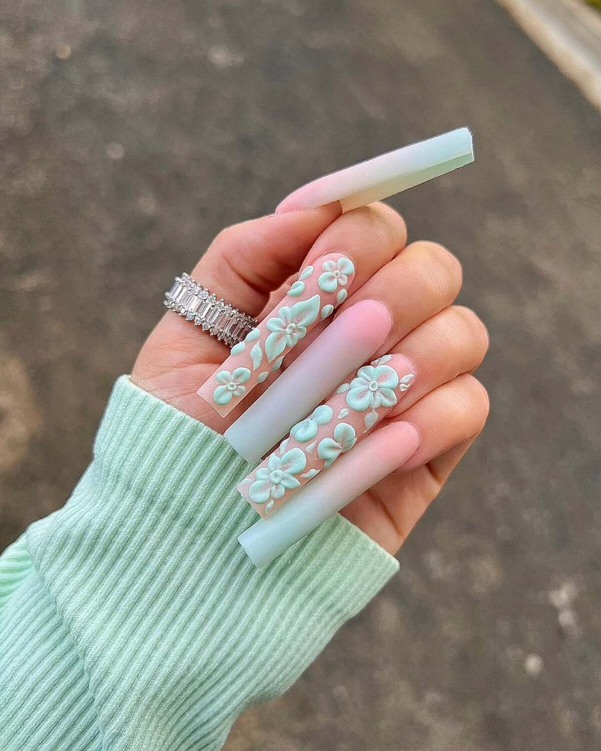 1. Elegant Sage Green Ombre with 3D Floral Accents