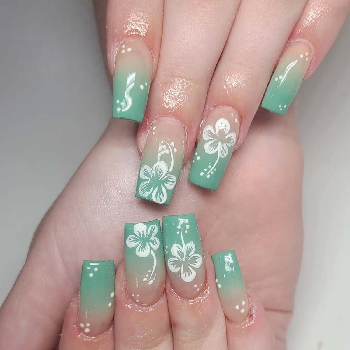 14. Sage Green Ombre with Delicate White Florals
