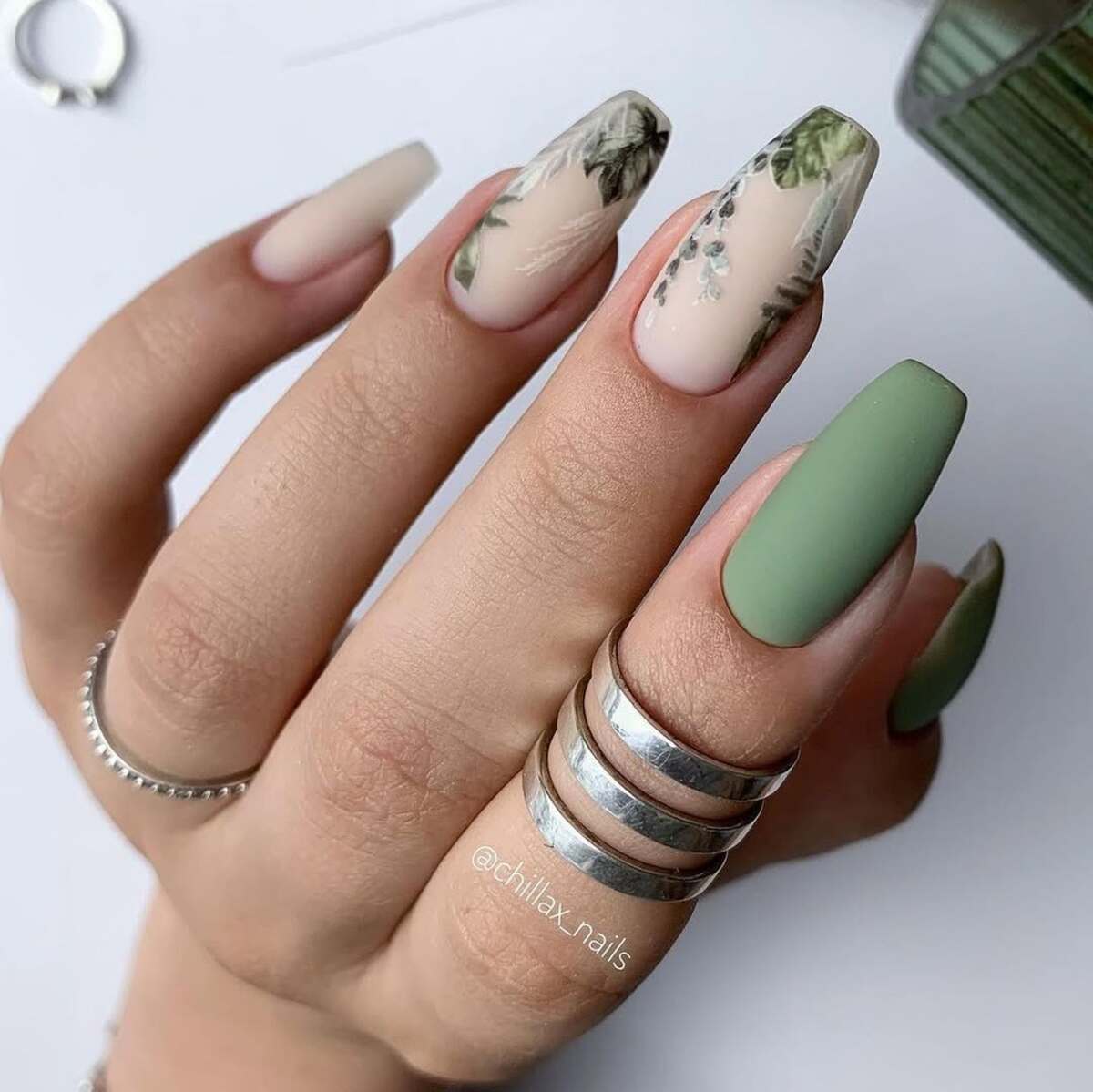 21. Matte Sage Green with Botanical Nude Accents