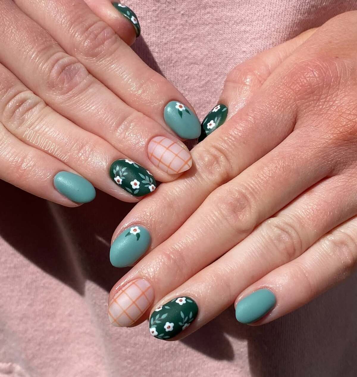 4. Matte Green and Grid Pattern with Tiny Florals