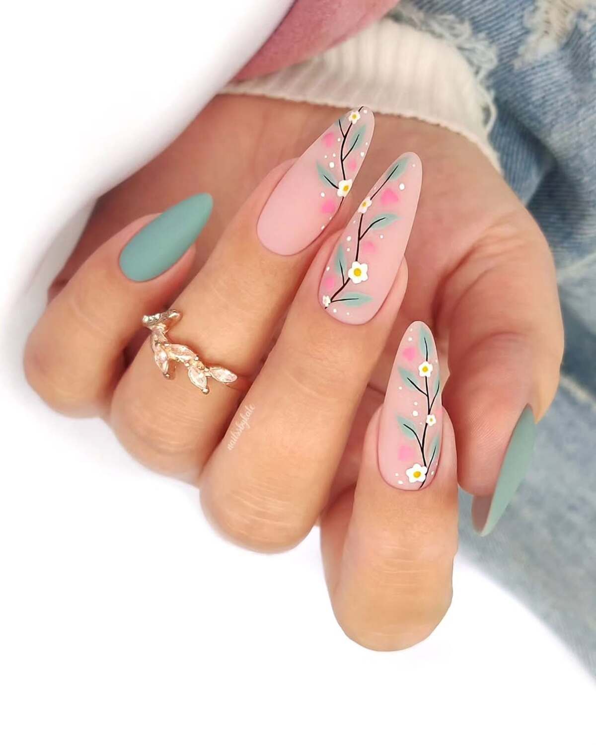 6. Soft Pink and Green with Delicate Floral Branches