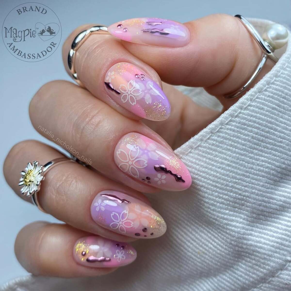 11. Ethereal Floral Blush with Metallic Accents