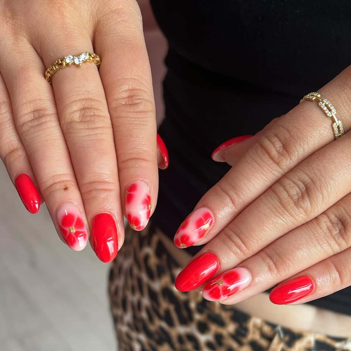 14. Soft Red Ombre with Floral Details