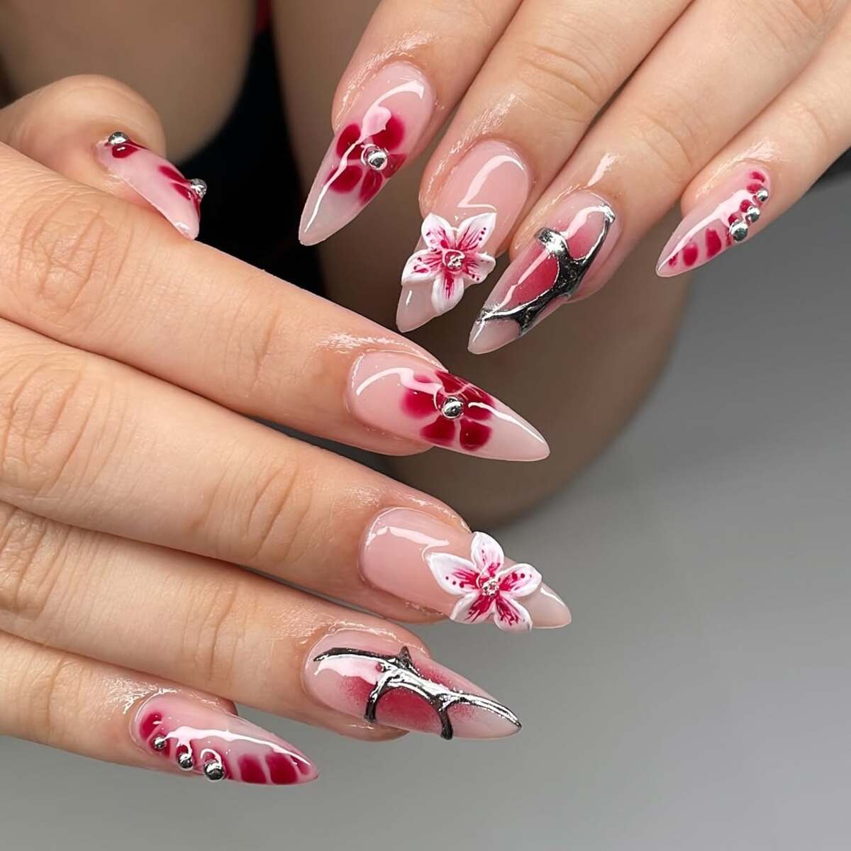 16.Tropical 3D Floral and Silver Accents
