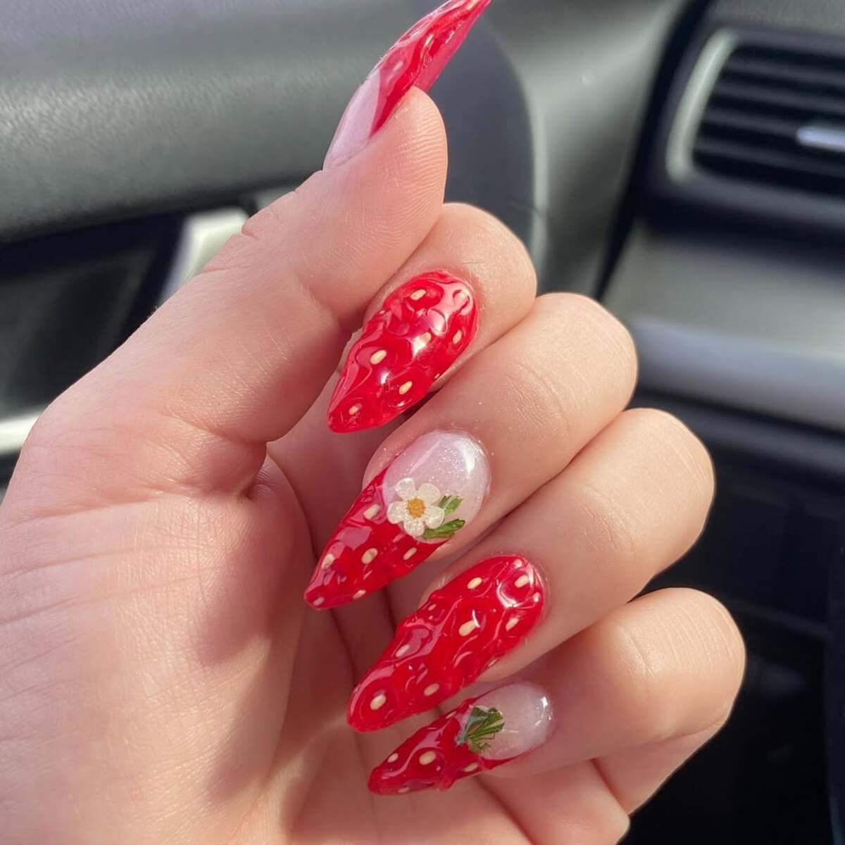 18. 3D Strawberry-Inspired Nails