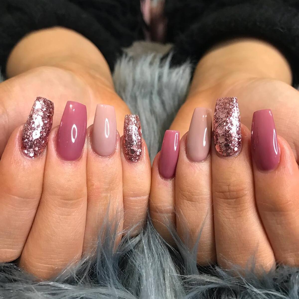 23. Mauve and Rose Gold Glitter Elegance