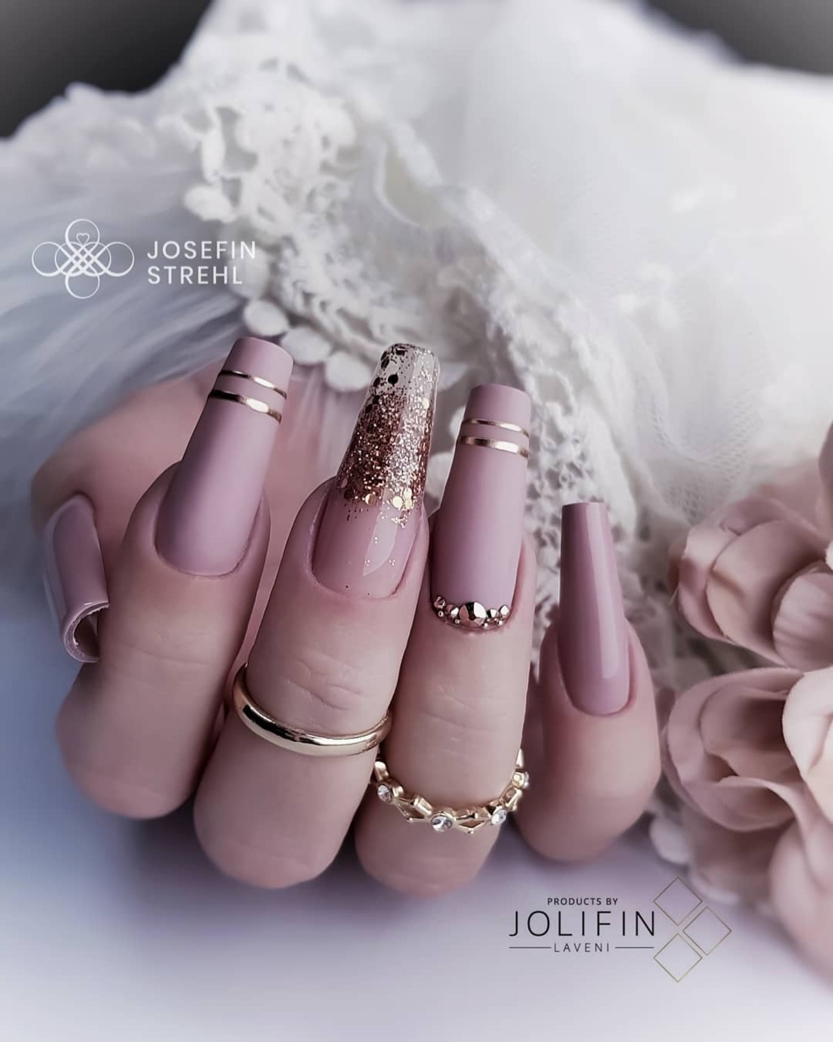 6. Sophisticated Blush and Rose Gold Nail Design